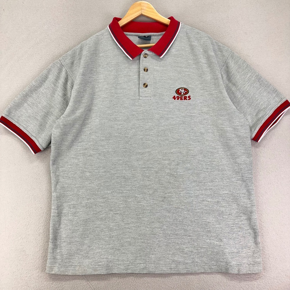 VTG San Francisco 49ERS Polo Shirt Mens XXL Grey NFL Football 90s Embroidered‎
